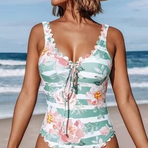Floral Striped One-Piece Swimsuit